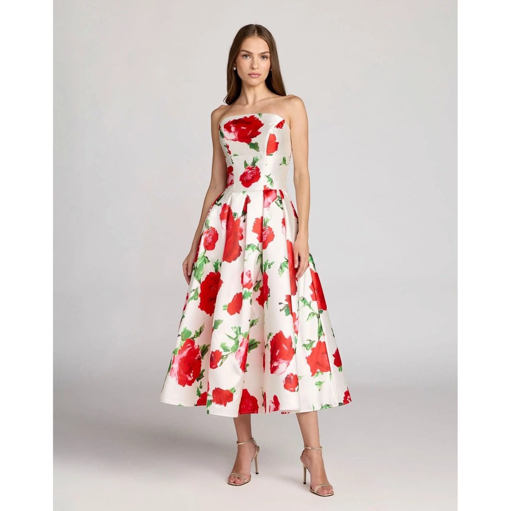Mac Duggal White Strapless Floral Mikado Midi Dress $498 - Size 14‎ - Picture 5 of 12